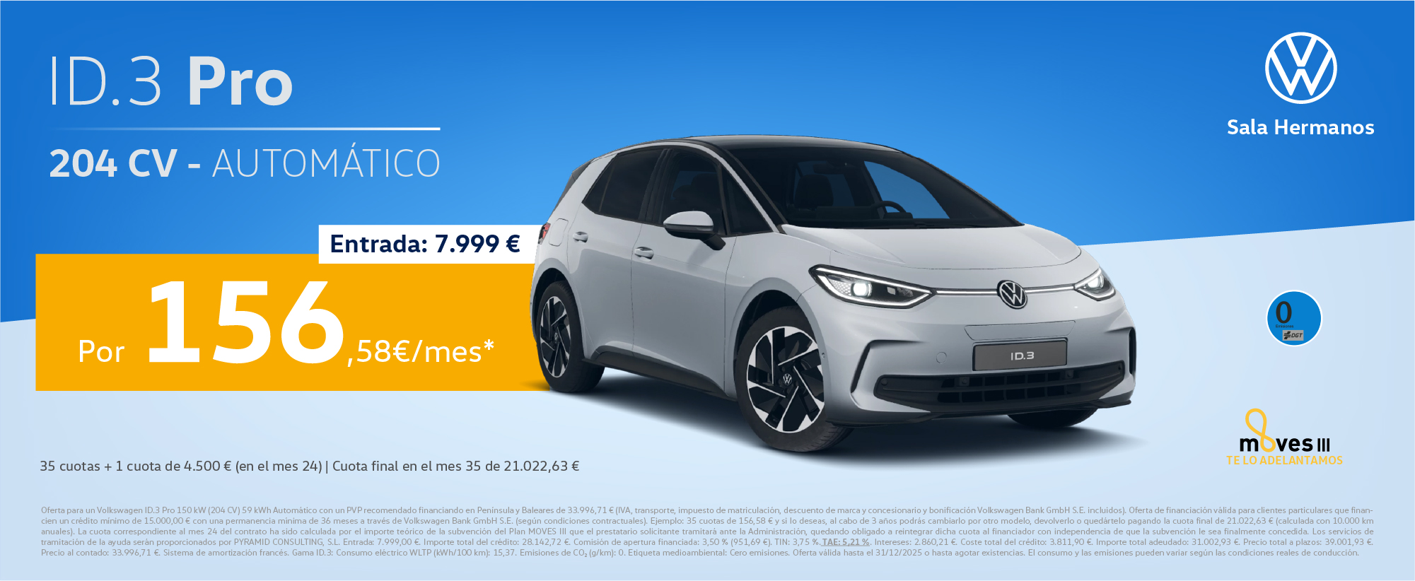 ¿A qué esperas? Consigue tu ID.3 Pro por 156,5€/mes | Sala Hermanos